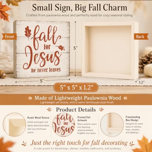 Fall For Jesus He Never Leaves Sign | Vertical Script Autumn Decor