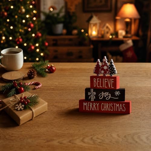 Smile 4 Pcs Merry Christmas Signs, Wooden Tabletop Decor
