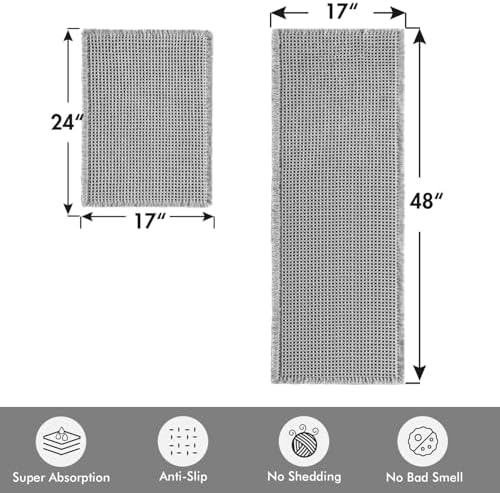 MIULEE Set of 2 Waffle Bathroom Rugs Light Grey Bath Mat 17"x24"+17"x48"