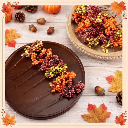 24 Pcs Fall Berry Stems, Autumn Artificial Floral Picks for Vase, 11" Red