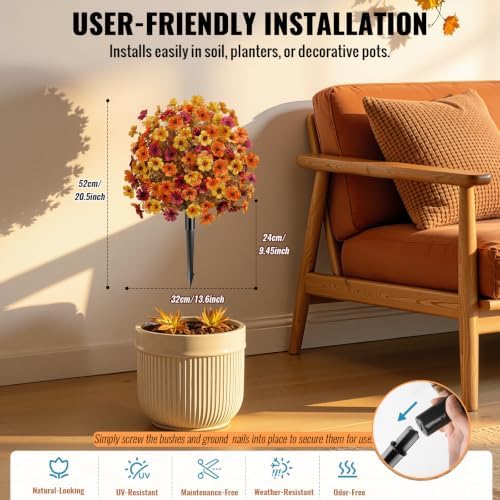 Alupssuc 4Pcs Artificial Fall Ball Flowers for Outdoors, Fake Plants
