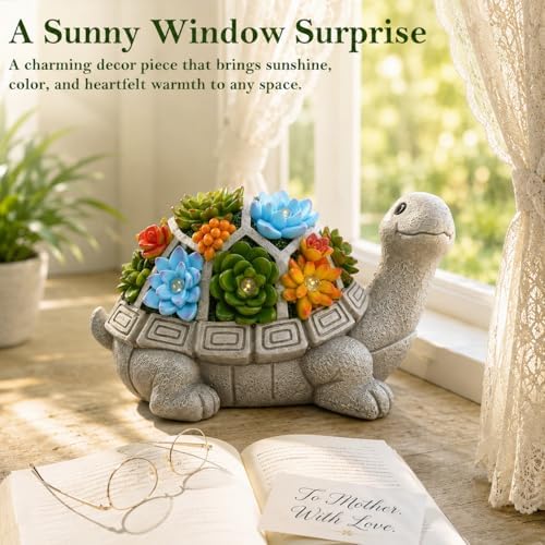 Nacome Solar Garden Outdoor Statues Turtle with Succulent