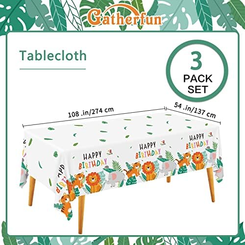 Gatherfun Safari Theme Party Supplies Disposable Tablecloth Plastic Waterproof Table Cover for Jungle Safari Birthday Party Decorations, 3 Pack 54X108inch