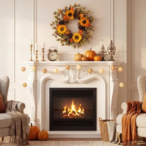Pinkpum 20" Fall Wreath Front Door Pumpkin Sunflower Pine Cones Wall Decor