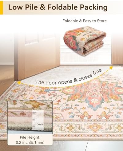RELEANY Washable Area Rug, Runner 2'6"x12', Pink/Light Pink/Colorful