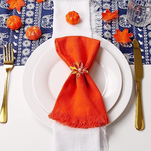 LogHog Thanksgiving Gold Maple Leaf Napkin Rings - Set of 6 for Festive and Elegant Table Settings - Durable and Easy to Use for Large Gatherings and Gift Giving