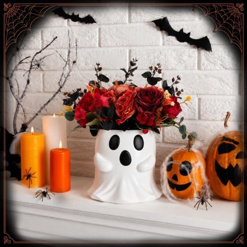 SiliFine Halloween Ghost Bucket with Artificial Flowers Halloween Vase