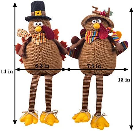 Ogrmar 2 Pack Stuffed Turkey Couple Doll Thanksgiving Table Decoration