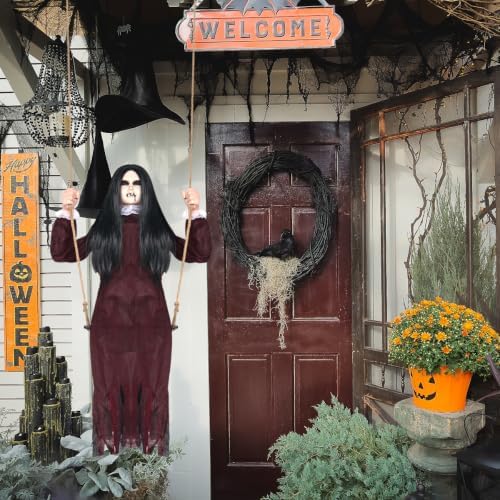 PARTYGEARS Halloween Decorations Props Hanging Swinging Girl with Creepy Expressions, Hanging Ghosts The Best Indoor and Outdoor Scary Decorations for Halloween (Red)