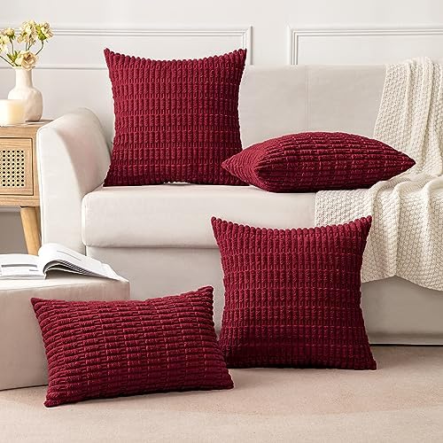 MIULEE Lumbar Corduroy Decorative Throw Pillow Covers 12x20 Burgundy