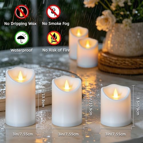 antizer Flameless Candles Set of 9 Plastic LED White Pillars with 2 Remotes & Timer, Battery Operated Outdoor Decor for Garden Patio, Wedding & Home Festival (White - 3" D x 9 Pack)