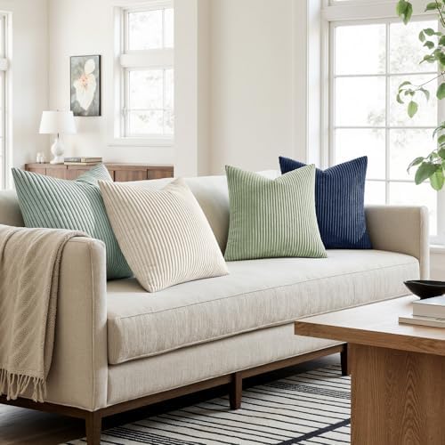 MIULEE Soft Corduroy Decorative Throw Pillow Covers Muted Teal 18x18