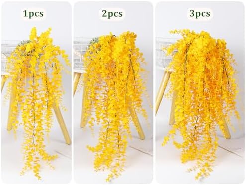 RECUTMS 3Pcs Fake Eucalyptus Vines Hanging Plants Yellow Fall Decor