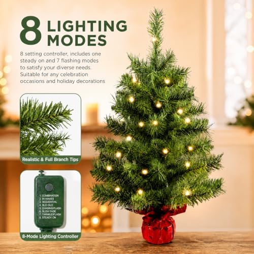 Pre-Lit 2ft Small Christmas Tree, Mini Tabletop Xmas Tree