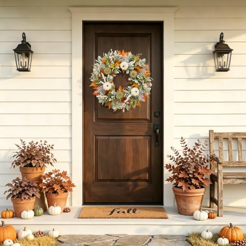 Fall Wreaths for Front Door, Farmhouse Thanksgiving Door Wreath Fall Decor