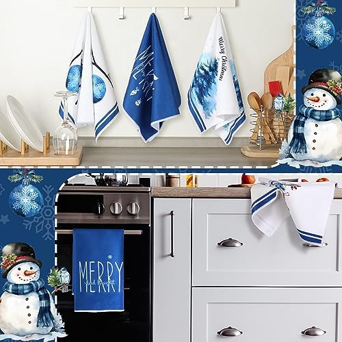 Bencailor 6 Pcs Christmas Kitchen Towel, Blue and White, Snowman