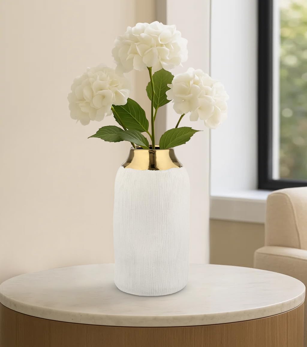 10.2" Ceramic Flower Vintage Vase / Gold&white
