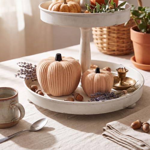RattanView 2 Pack Pumpkin Fall Decor, Faux Pumpkin for Farmhouse Home Decor