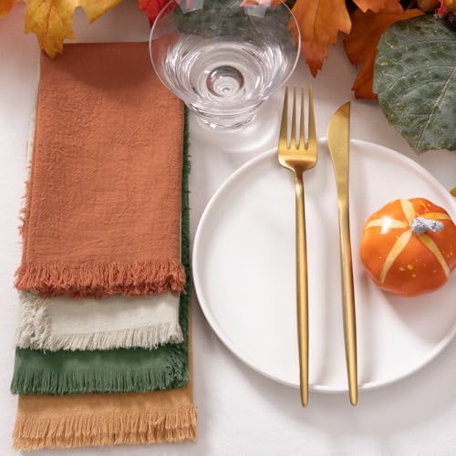 DeZerlor Thanksgiving Fall Cotton Linen Washable Cloth Napkins Set of 12