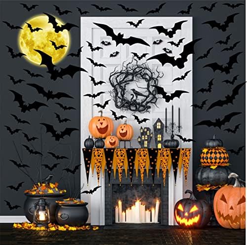 Halloween Moon Wall Decal Vinyl Bat Wall Stickers Clings Black Bats Decor