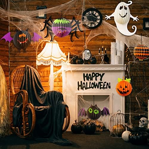 Jeyiour 6 Pack Halloween Paper Lanterns, 3D Honeycomb Hanging Decorations