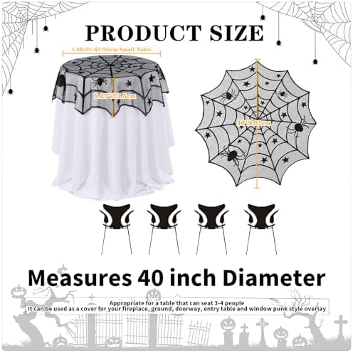 LuoluoHouse Halloween Black Tablecloths Lace Overlay 40" Round Tabletop