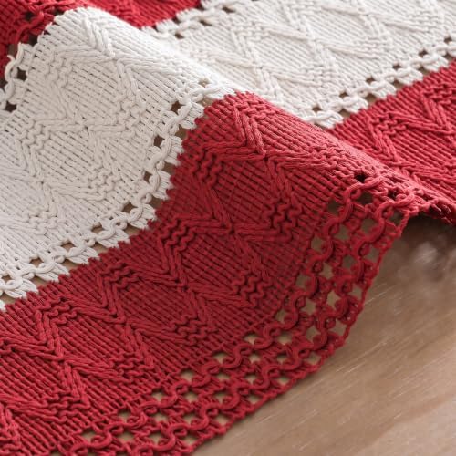 Artoid Mode Rose Red Farmhouse Woven Table Runner 12x90 Inch