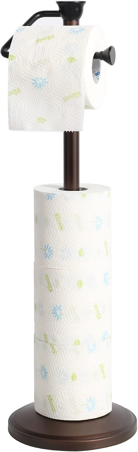 Toilet Paper Holder Stand, Freestanding Tissue Roll Dispenser with Reserve Storage, Bathroom Organizer for 5 Mega