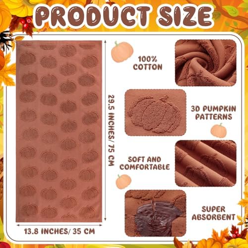 Mindsoft 2 Pcs Fall Hand Towels 3D Pumpkin Jacquard,Rust