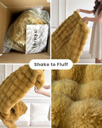 Ultra Soft Cozy Faux Fur Throw Blanket, Fuzzy Plush Thick Bubble Blanket, Oversize Luxury Fluffy Blanket for Couch