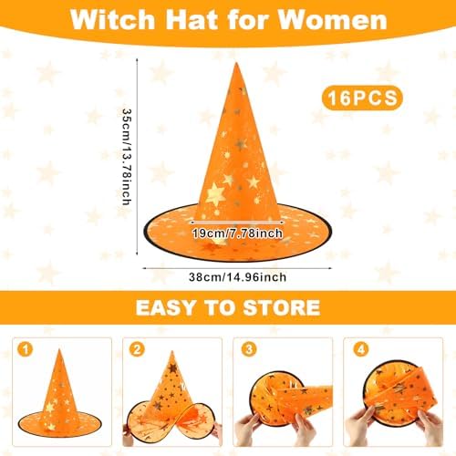 Newcotte 16 Pieces Witch Hats Halloween Costumes for Women Men Modern Witch Hats Fancy Dress Party Decorations