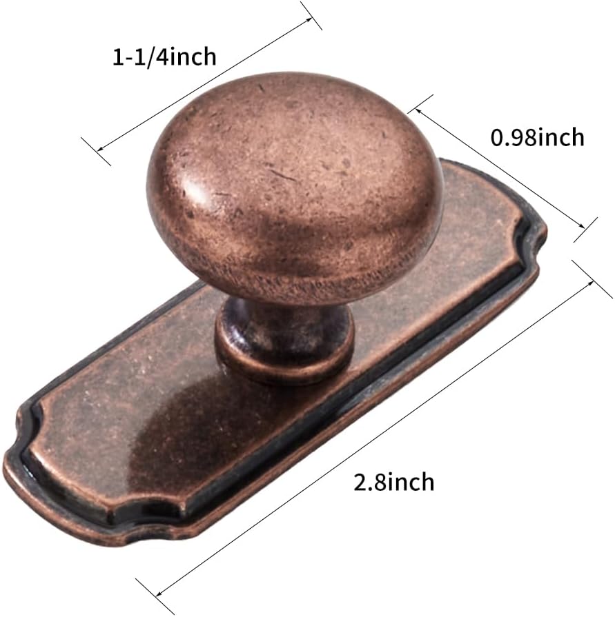 10 Pack 1-1/4 inch Backplate for Cabinet Knobs Antique Copper Drawer Knobs Cabinet Hardware Vintage Aged Knobs with