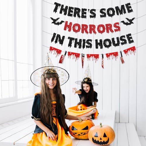 There's Some Horrors in This House Banner, Halloween Party Decorations