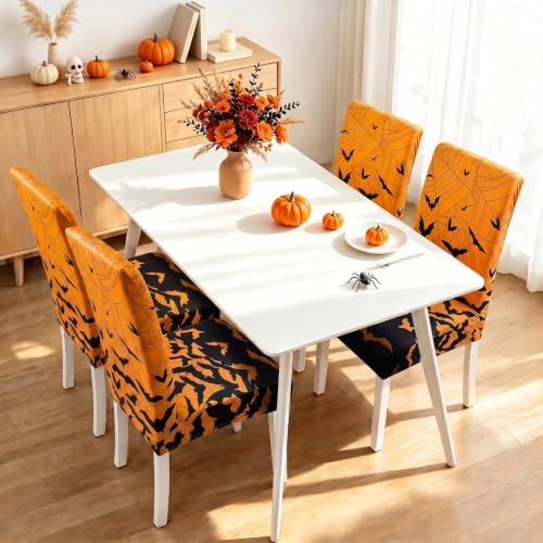 Halloween Bats Chair Covers Set of 4 for Dining Home Party Decor
