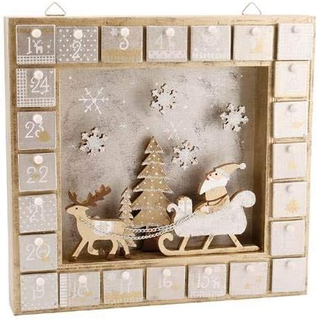 Creative Hobbies 13 Inch Christmas Advent Calendar Shadow Box - Pre Assembled with Removable Drawers - Unfinished Wood