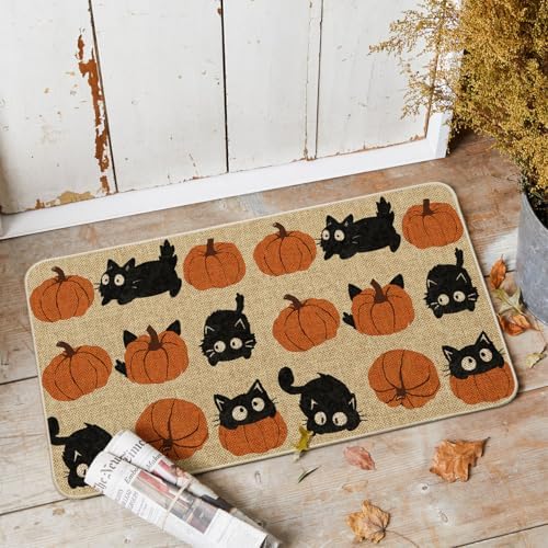 Artoid Mode Cute Pumpkin Balck Cat Fall Doormat 17x29 Inch