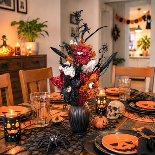 5PCS Halloween Artificial Flower Picks with Creepy Eyeballs for Home Decor