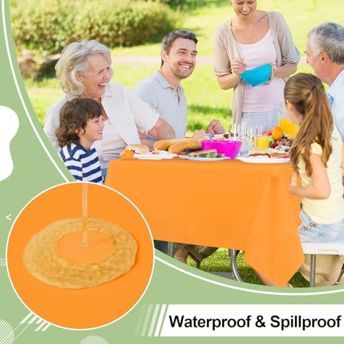 misaya 12 Packs Disposable Plastic Fall Table Cloth Beige and Orange