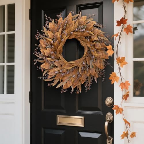 26" Artificial Fall Eucalyptus Wreath with Seeds for Front Door(Orange)