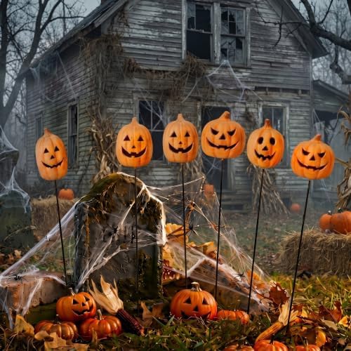 6Pcs Fall Decor Outdoor Halloween Terracotta Pumpkin Garden Stake