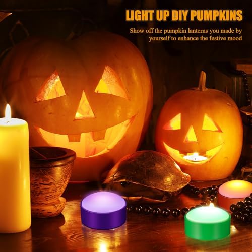 Riakrum 6 Pack Halloween Pumpkin LED Lights, Green, Orange, Purple