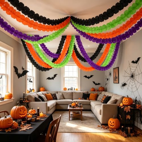 16Pcs Halloween 4-Leaf Clover Paper Streamer Garland - Black Orange Purple