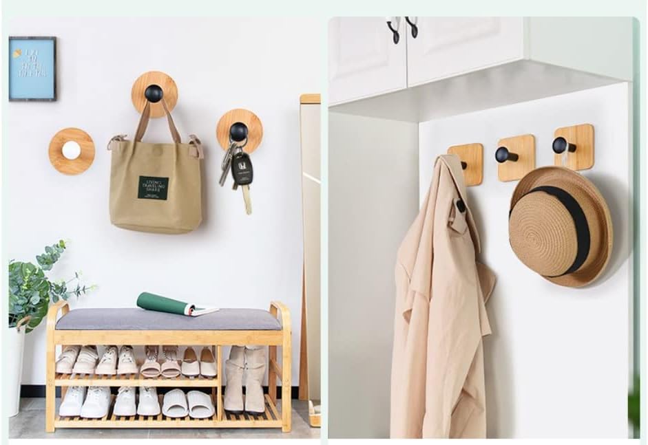 Decorative Wood Wall Hook Coat Hooks for Hanging Adhesive Waterproof Wall Hook / White / Set of 4