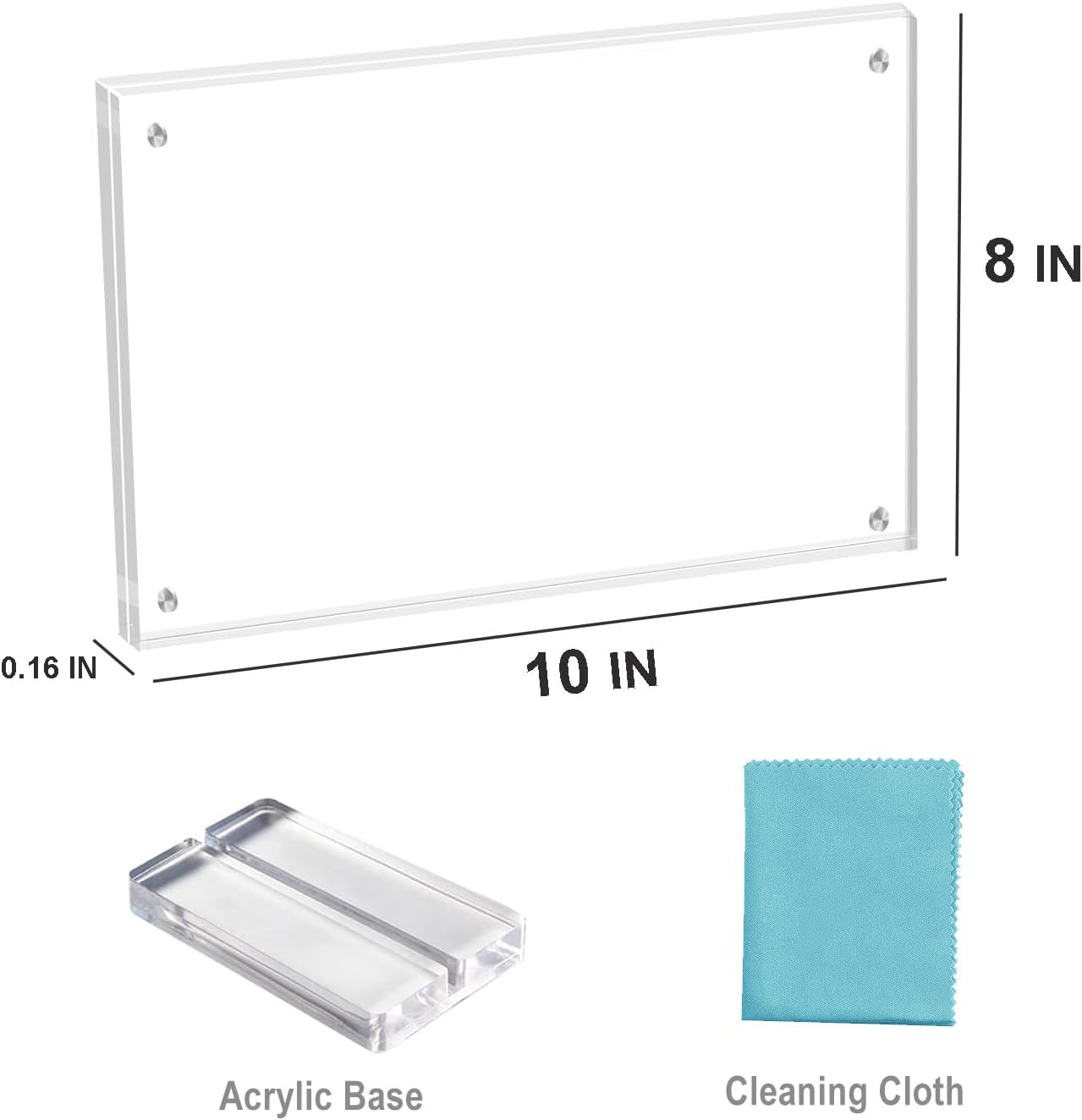4 Pack 8x10 Magnetic Acrylic Picture Frame, Clear Floating with Base | Double Sided Frameless, Lucite Photo Frame