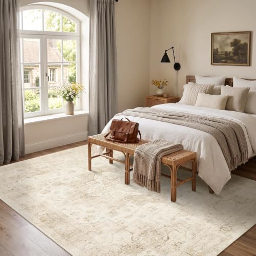 Garvee 5x7 Washable Area Rug Soft Vintage Boho Beige Bedroom Rug Non Slip