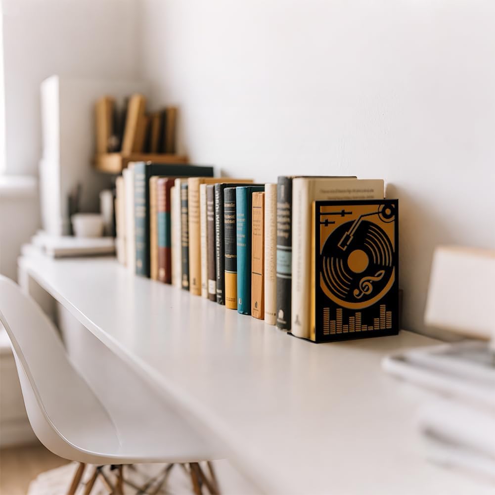 Metal Bookends Heavy Duty Book Shelf Holders Vinyl Records / Music Film / Black / Set of 2