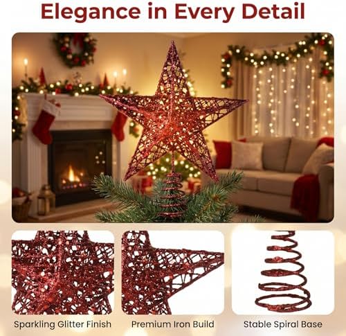 BinaryABC Iron Christmas Tree Star Topper,20cm Glittering Tree Topper