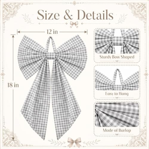 Suncalla 2 Pcs Grey Christmas Gingham Wreath Bows 18'' x 12''