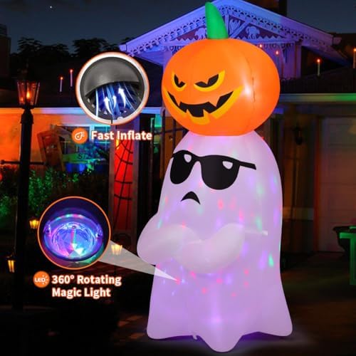 GOOSH 6.2 FT Halloween Inflatables Ghost with Pumpkin Outdoor Decorations Blow Up Yard with Built-in LEDs for Garden Lawn Indoor Party Decor