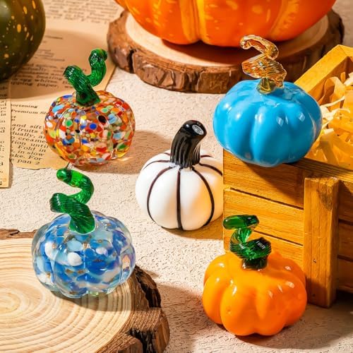 3 Pcs Hand Blown Glass Pumpkin Decorations, Glass Fruit Decor